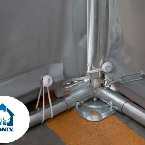 Professzionális raktársátor, tárolósátor iparisátor 8x12 m oldalmagasság 4,00m  felhúzható kapuval ponyva PVC szürke