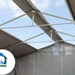 Professzionális raktársátor,ipari sátor 8x16m 4,00m oldalmagasság, tolóajtóval és tetőablakkal  ponyva PVC szürke (128m2)