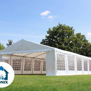 Professzionális rendezvénysátor / partisátor 6 × 12 m,  PVC ponyvával, horganyzott acélvázzal, 2,00 m oldalmagassággal – 72 m², fehér