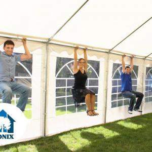 Professzionális rendezvénysátor / partisátor 6 × 12 m,  PVC ponyvával, horganyzott acélvázzal, 2,00 m oldalmagassággal – 72 m², fehér