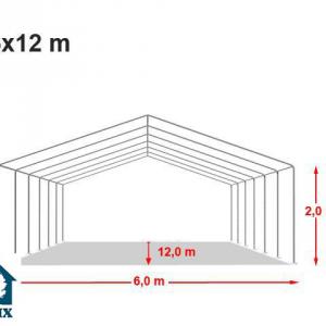 Professzionális rendezvénysátor / partisátor 6 × 12 m,  PVC ponyvával, horganyzott acélvázzal, 2,00 m oldalmagassággal – 72 m², fehér
