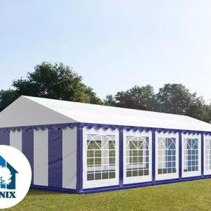 Professzionális rendezvénysátor / partisátor 6 × 12 m,  PVC ponyvával, horganyzott acélvázzal, 2,00 m oldalmagassággal – 72 m², fehér