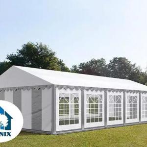 Professzionális rendezvénysátor / partisátor 6 × 12 m,  PVC ponyvával, horganyzott acélvázzal, 2,00 m oldalmagassággal – 72 m², fehér