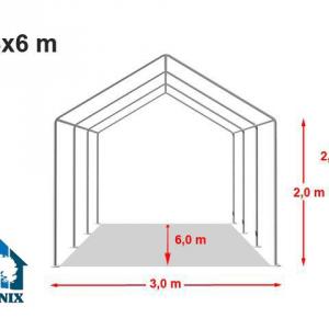 Professzionális rendezvénysátor 3 × 6 m, 18 m², erős PVC ponyvával, teljesen horganyzott acélvázzal, 100% vízálló