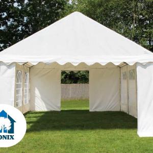 Professzionális rendezvénysátor 3 × 9 m, 27 m², extra erős PVC ponyvával, horganyzott acélszerkezettel, fehér