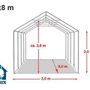 Professzionális rendezvénysátor 3x8 m, ponyva PVC fehér erősített szerkezettel padlókerettel