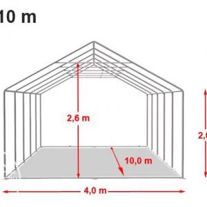 Professzionális rendezvénysátor  4x10 m, ponyva PVC  fehér erősített szerkezettel (40m2)