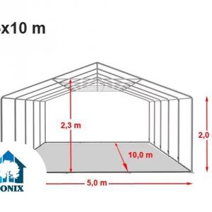 Professzionális rendezvénysátor  5x10 m, ponyva PVC  erősített szerkezettel padlókerettel