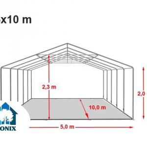 Professzionális  rendezvénysátor 5x10 m ponyva tűzálló PVC  fehér erősített szerkezettel