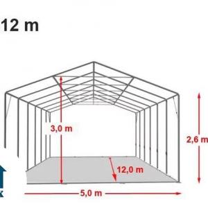 Professzionális rendezvénysátor, 5x12 m ponyva lángálló PVC oldalmagasság +2,6 m erősített szerkezettel fehér (60m2)