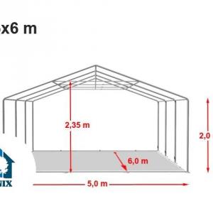 Professzionális rendezvénysátor 5x6m, ponyva PVC fehér erősített szerkezettel padlókerettel  (30m2)