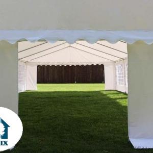 Professzionális rendezvénysátor 6 × 12 m, lángálló PVC ponyvával, megerősített horganyzott acélvázzal, 72 m², fehér