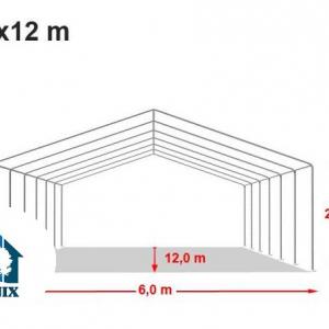 Professzionális rendezvénysátor 6 × 12 m, lángálló PVC ponyvával, megerősített horganyzott acélvázzal, 72 m², fehér
