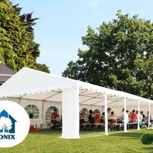 Professzionális rendezvénysátor 6x10m, ponyva PVC fehér erősített szerkezettel, padlókerettel