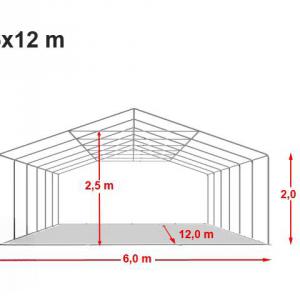 Professzionális rendezvénysátor 6x12m, ponyva tűzálló PVC  fehér erősített szerkezettel