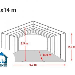 Professzionális rendezvénysátor 6x14 m, ponyva tűzálló PVC 750 fehér erősített szerkezet