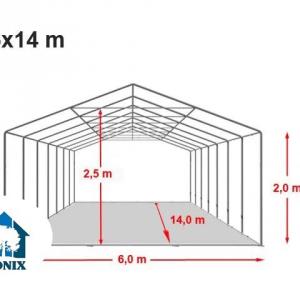 Professzionális rendezvénysátor  6x14m  ponyva tűzálló  PVC fehér erősített szerkezettel