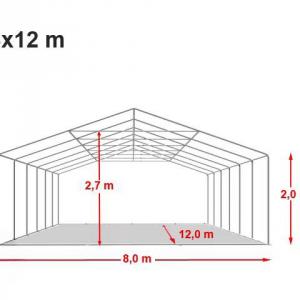 Professzionális rendezvénysátor 8 × 12 m – 96 m², fehér, 100%-ban vízálló PVC ponyvával, extra erős horganyzott acélszerkezettel, megerősített tetővel és stabil padlókerettel