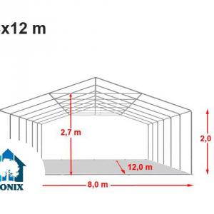 Professzionális rendezvénysátor 8x12m, ponyva tűzálló PVC  fehér erősített szerkezettel (96m2)