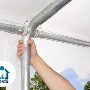 Professzionális rendezvénysátor 8x28 m, lángálló PVC ponyva, 2,6 m oldalmagasság, fehér