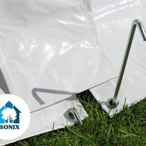 Professzionális rendezvénysátor 8x28 m, lángálló PVC ponyva, 2,6 m oldalmagasság, fehér