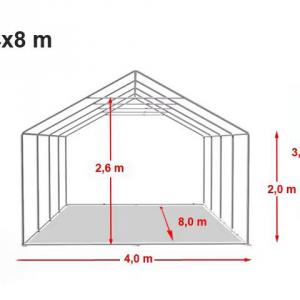 Professzionális rendezvénysátor és partisátor 4 × 8 m – erősített, horganyzott acélszerkezettel, padlókerettel és vízálló PVC ponyvával