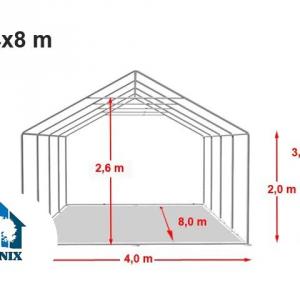 Professzionális  rendezvénysátor parti sátor 4x8 m, ponyva PVC erősített szerkezet