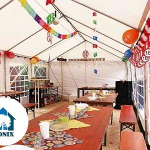Professzionális rendezvénysátor, parti sátor 5 × 10 m, extra erős PVC ponyvával, teljesen horganyzott acélszerkezettel – 50 m²
