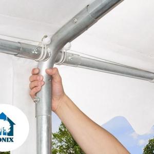 Professzionális rendezvénysátor parti sátor 6x6 m ponyva lángálló PVC oldalmagasság +2,6m erősített szerkezettel fehér (36m2)