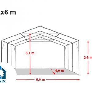 Professzionális rendezvénysátor parti sátor 6x6 m ponyva tűzálló PVC oldalmagasság +2,6m erősített szerkezettel fehér (36m2)