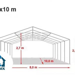 Professzionális  rendezvénysátor parti sátor 8x10 m, ponyva  tűzálló PVC erősített szerkezettel padlókerettel fehér