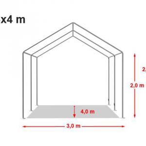 Professzionális rendezvénysátor, partisátor 3 × 4 m, 12 m², extra erős fehér PVC ponyvával, horganyzott acélszerkezettel