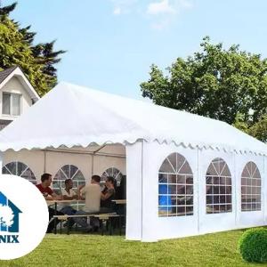 Professzionális rendezvénysátor, partisátor 3 × 6 m, 18 m², PVC ponyvával, megerősített horganyzott acélszerkezettel, stabil padlókerettel és megerősített tetőszerkezettel