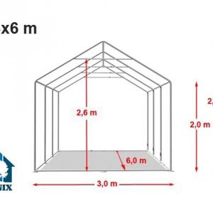 Professzionális rendezvénysátor, partisátor 3 × 6 m, 18 m², PVC ponyvával, megerősített horganyzott acélszerkezettel, stabil padlókerettel és megerősített tetőszerkezettel