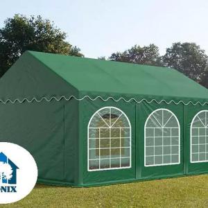 Professzionális rendezvénysátor, partisátor 3 × 6 m, 18 m², PVC ponyvával, megerősített horganyzott acélszerkezettel, stabil padlókerettel és megerősített tetőszerkezettel