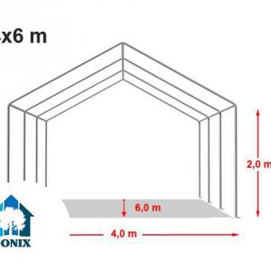 Professzionális rendezvénysátor, partisátor 4 × 6 m – 24 m², fehér, 100%-ban vízálló PVC ponyvával és extra erős, teljesen horganyzott acélszerkezettel