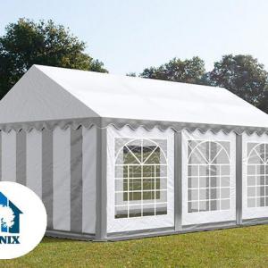 Professzionális rendezvénysátor, partisátor 4 × 6 m – 24 m², fehér, 100%-ban vízálló PVC ponyvával és extra erős, teljesen horganyzott acélszerkezettel