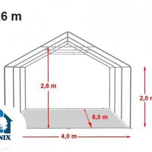 Professzionális rendezvénysátor, partisátor 4 × 6 m, 24 m², fehér PVC ponyvával, megerősített horganyzott acélszerkezettel, stabil padlókerettel és megerősített tetőszerkezettel