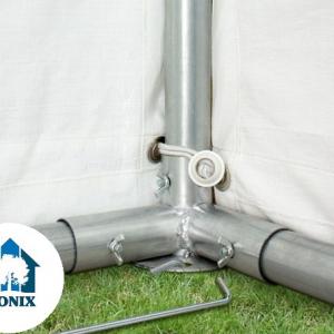 Professzionális rendezvénysátor, partisátor 4 × 6 m, 24 m², fehér PVC ponyvával, megerősített horganyzott acélszerkezettel, stabil padlókerettel és megerősített tetőszerkezettel