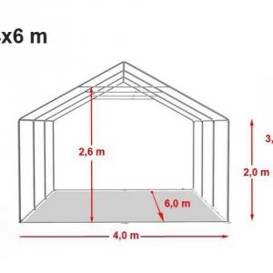 Professzionális rendezvénysátor, partisátor 4 × 6 m, 24 m², lángálló fehér PVC ponyvával, megerősített horganyzott acélszerkezettel és stabil padlókerettel