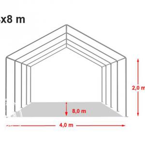 Professzionális rendezvénysátor, partisátor 4 × 8 m, 32 m², extra erős fehér PVC ponyvával és horganyzott acélszerkezettel