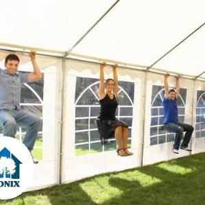 Professzionális rendezvénysátor, partisátor 4 × 8 m, 32 m², extra erős fehér PVC ponyvával és horganyzott acélszerkezettel