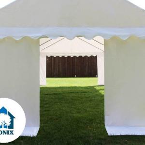 Professzionális rendezvénysátor, partisátor 4 × 8 m, 32 m², extra erős fehér PVC ponyvával és horganyzott acélszerkezettel