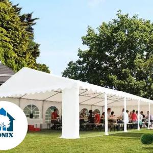 Professzionális rendezvénysátor, partisátor 5 × 10 m, 50 m²,  PVC ponyvával, megerősített horganyzott acélszerkezettel, stabil padlókerettel és megerősített tetőszerkezettel