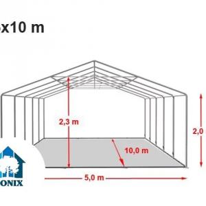 Professzionális rendezvénysátor, partisátor 5 × 10 m, 50 m²,  PVC ponyvával, megerősített horganyzott acélszerkezettel, stabil padlókerettel és megerősített tetőszerkezettel