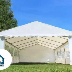 Professzionális rendezvénysátor, partisátor 5 × 12 m, 60 m², extra erős fehér PVC ponyvával, teljesen horganyzott acélszerkezettel