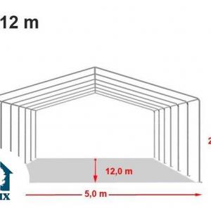 Professzionális rendezvénysátor, partisátor 5 × 12 m, 60 m², extra erős fehér PVC ponyvával, teljesen horganyzott acélszerkezettel