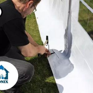 Professzionális rendezvénysátor, partisátor 5 × 12 m, 60 m², lángálló fehér PVC ponyvával, extra erős horganyzott acélszerkezettel, megerősített tetővel és stabil padlókerettel