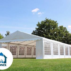 Professzionális rendezvénysátor, partisátor 6 × 10 m, 60 m², extra erős fehér PVC ponyvával,  teljesen horganyzott acélszerkezettel