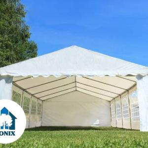 Professzionális rendezvénysátor, partisátor 6 × 10 m, 60 m², extra erős fehér PVC ponyvával,  teljesen horganyzott acélszerkezettel